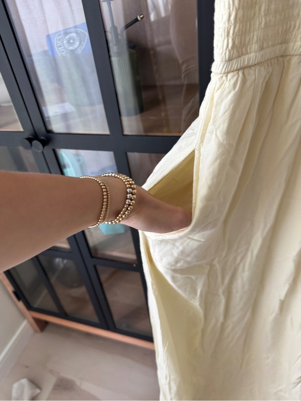 Jopna smocked maxi dress butter yellow sleeveless pastel pockets round neck - Picture 3 of 11